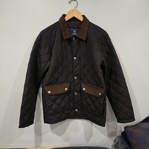 Men's Black Quilted Jacket with Brown Accents